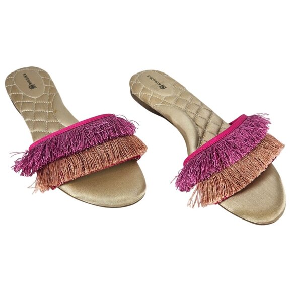 Birdies Women Fringed Slide Sandals 9 Pink Orange Resort Boho Comfort Vacation - Picture 3 of 7